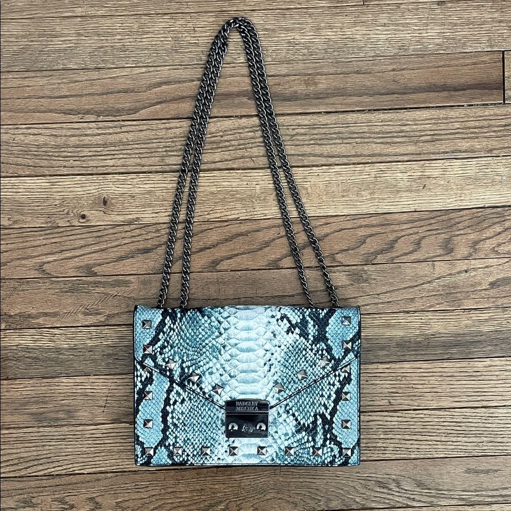 Badgley Mischka Blue Snake Print Shoulder Bag